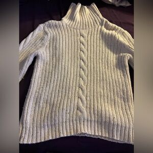 Liz Claiborne Ribbed Cable Knit Turtleneck Sweater - Gray
